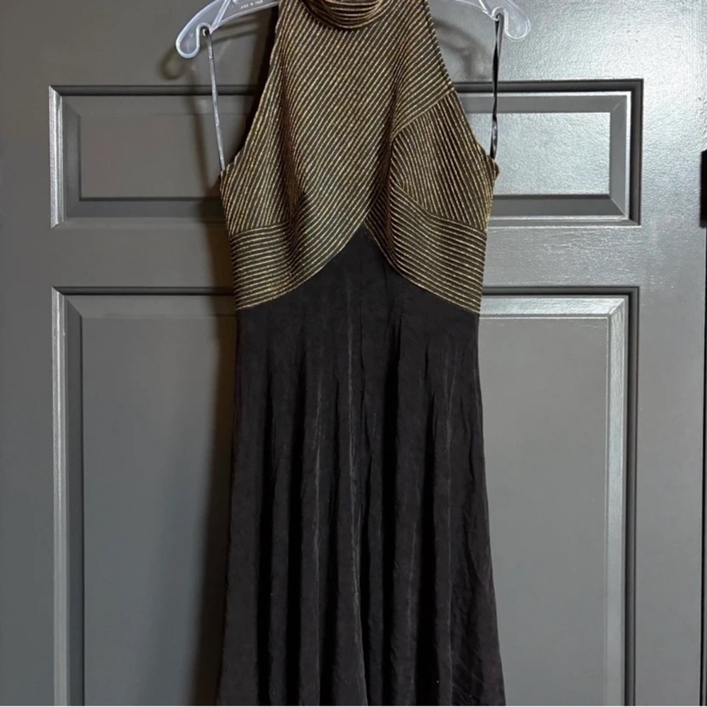 Tadashi Shoji Black Maxi Dress with Gold Metallic Bodice